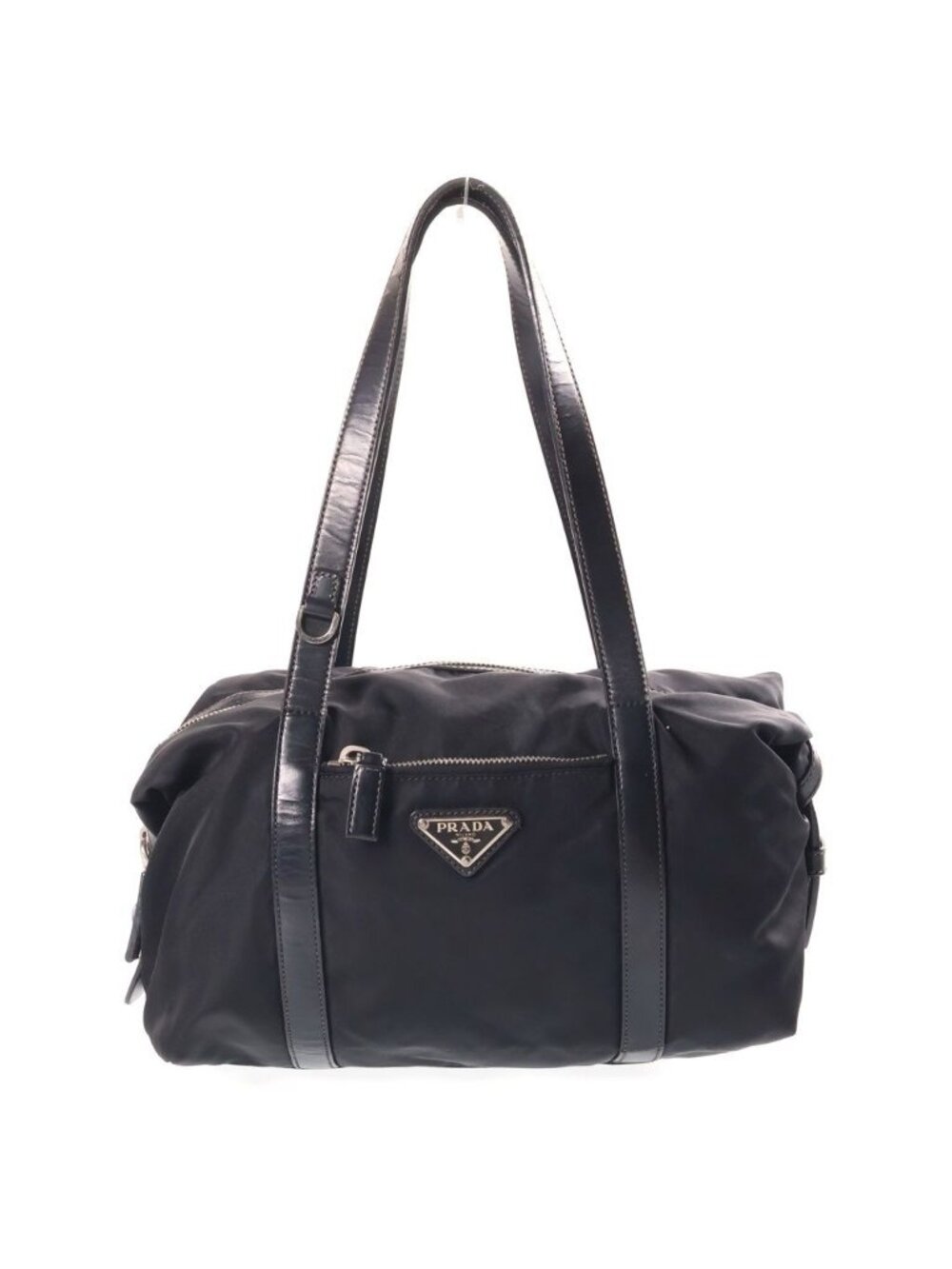 Prada Triangle Logo Handbag Leather Nylon Silver
